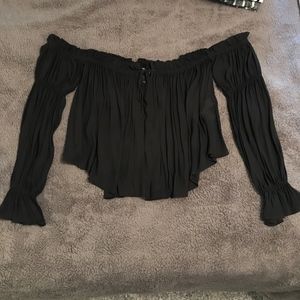 Black off-the-shoulder long sleeve top